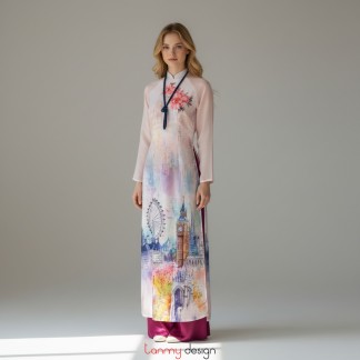 Vietnamese long dress in two-layer voile fabric